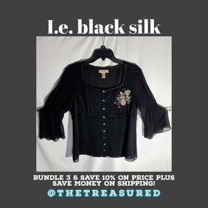 I.e. black silk blouse Embroidered
